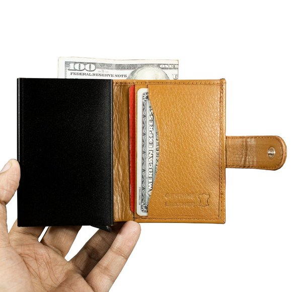 Automatic POP-UP, RFID Blocking Slim LEATHER ID Credit Card Holder - Picture 4 of 11